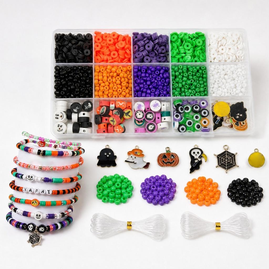 Halloween Bead Jewelry Making Kit for Bracelets with Pumpkin - DIY Set