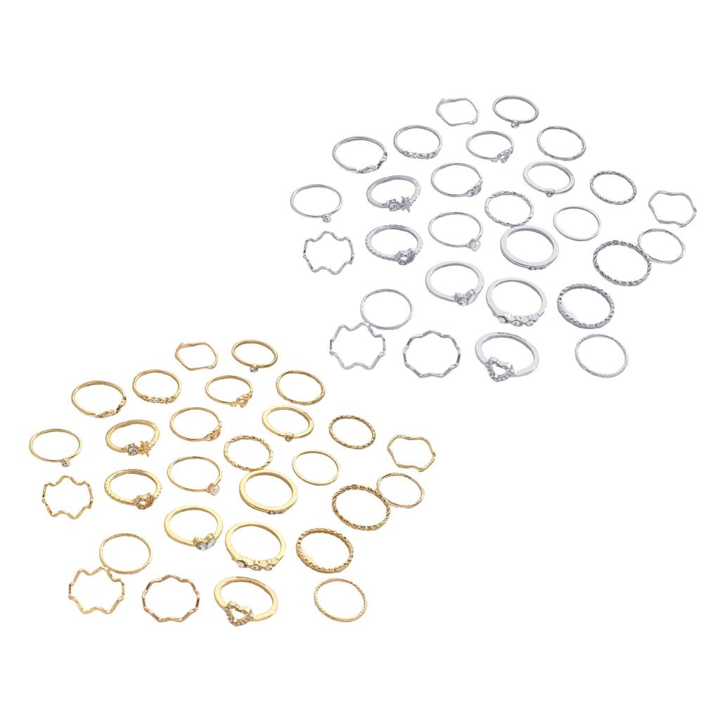 28 Pieces Love Heart Waving Rings Set Featuring Elegant Designs and Stylish Rhinestones for Fashionable Women Wear