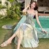 French fashion dress women's summer summer drape thin floral suspender skirt design seaside vacation style long dress
