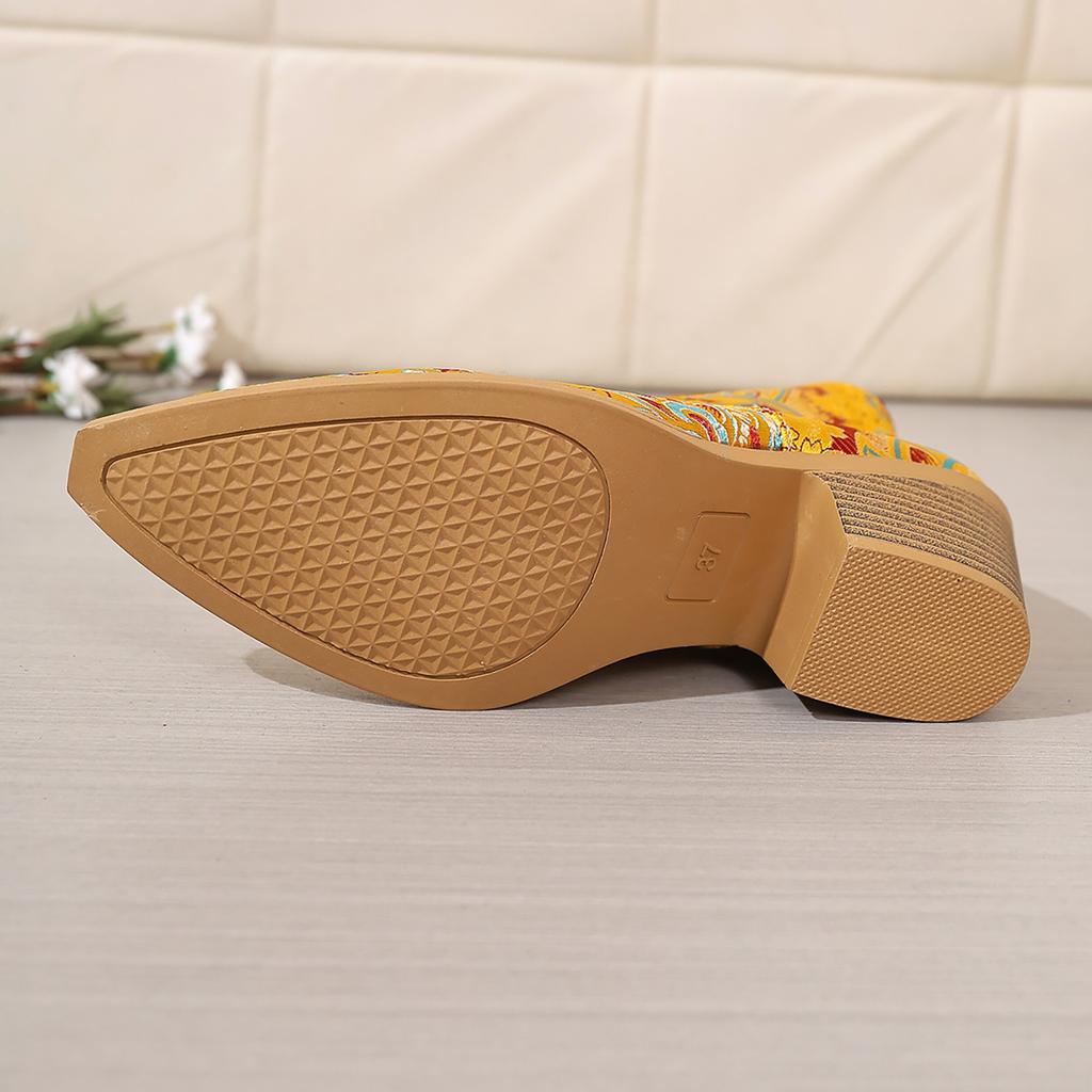 Vintage Embroidered Ethnic Style Short Western Boots Women's Shoes Fashion Pointed Toe High Heel Buckle Strap Ankle Boots