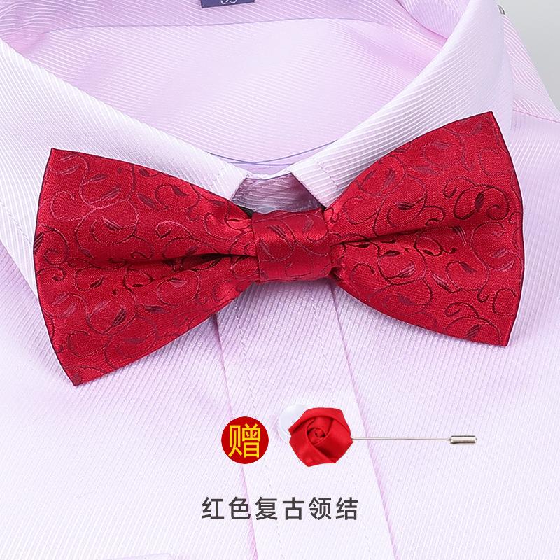 Men'S Korean Banquet Groom Wedding Best Man British Bow Tie Brooch Set Burgundy Bow Red Bow Tie