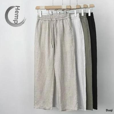 Men's High-End Pure Linen Loose Wide-Leg Trousers for Spring, Summer, and Autumn