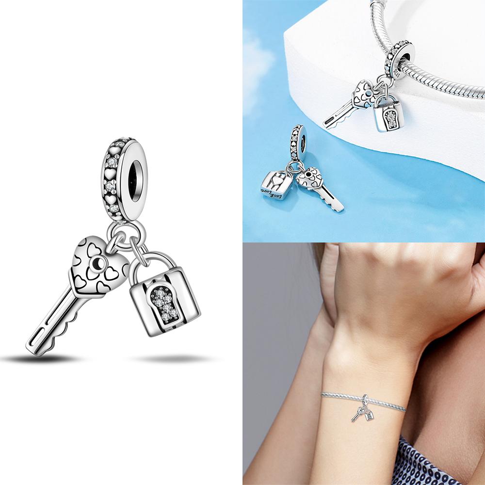 Rose Gold Pink Zircon Love Heart Beads Fit Bracelet Charms Copper Original Jewelry Women Diy Accessories