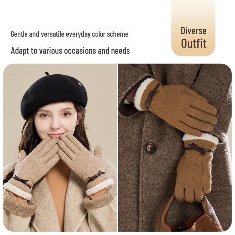 JIUMU Women's Lamb Wool Touchscreen Winter Gloves