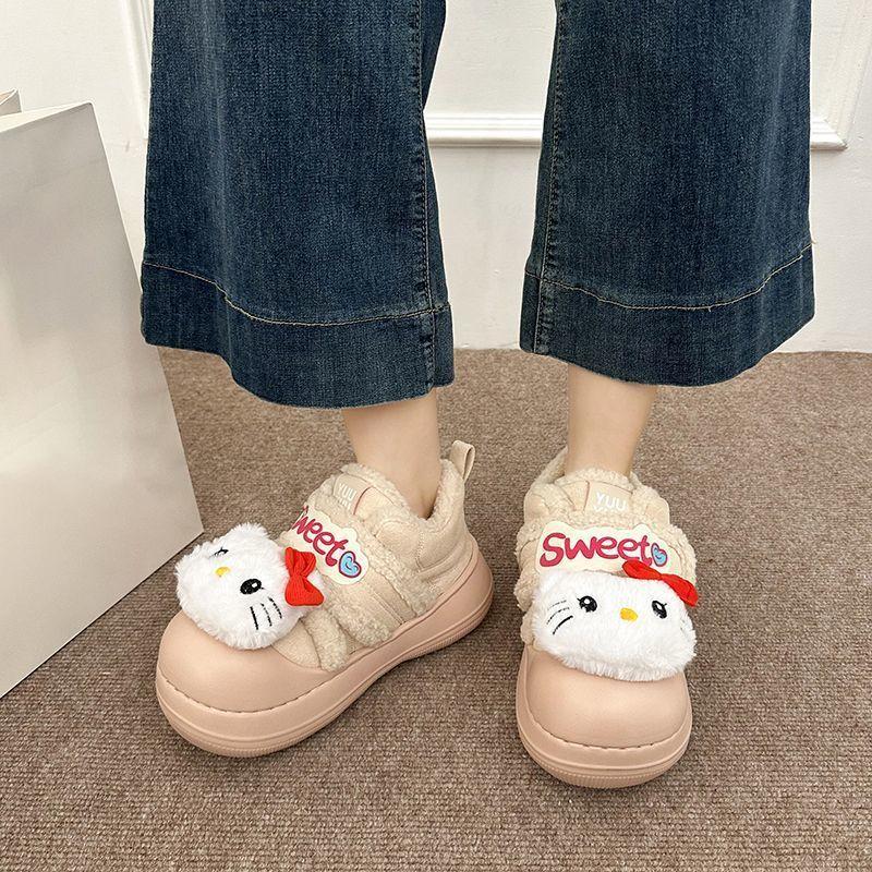 Cute cartoon kitten thick-soled cotton shoes for women, anti-skid bag head cotton shoes for women