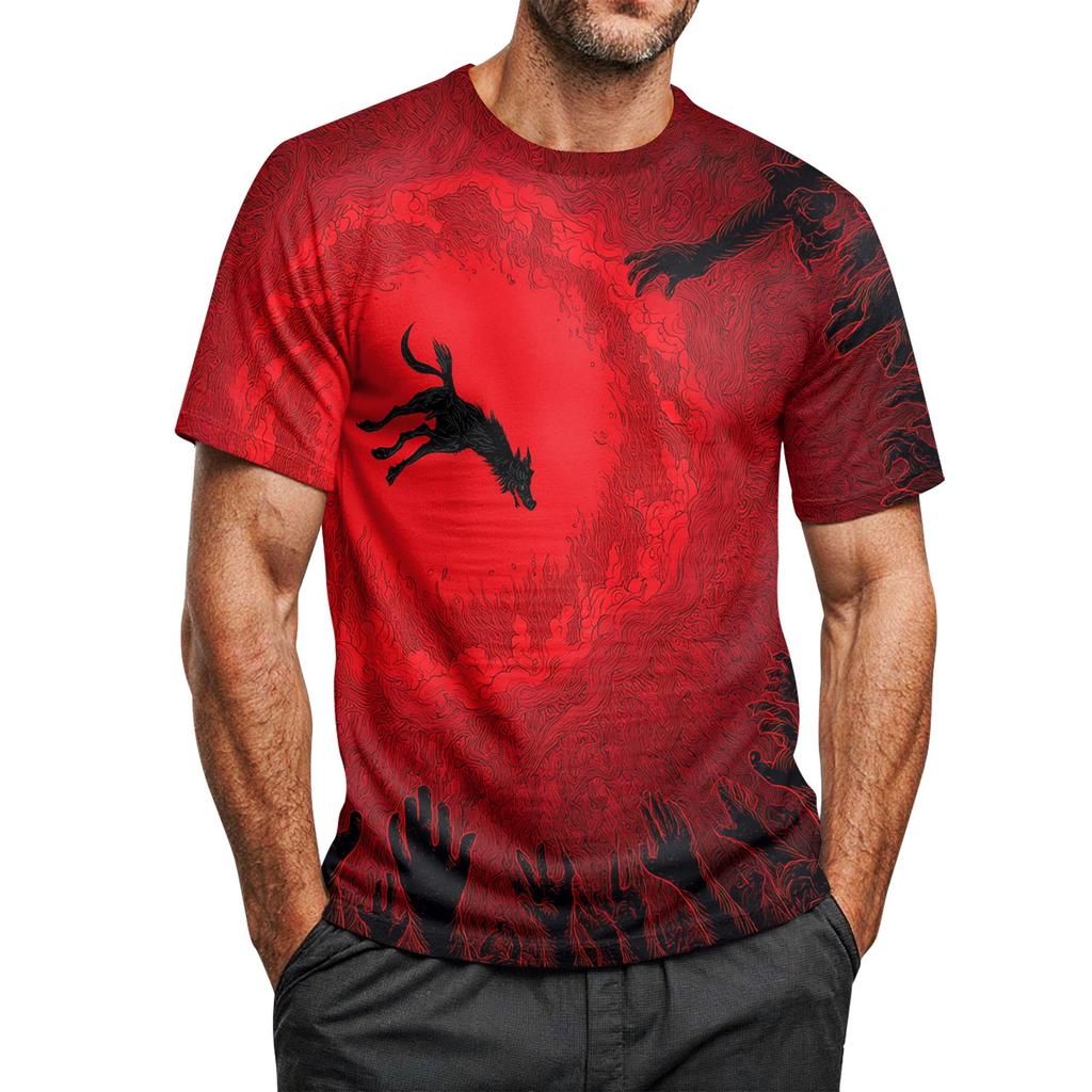 Men's Halloween Printed Round Neck Raglan Short Sleeve Top T-Shirt