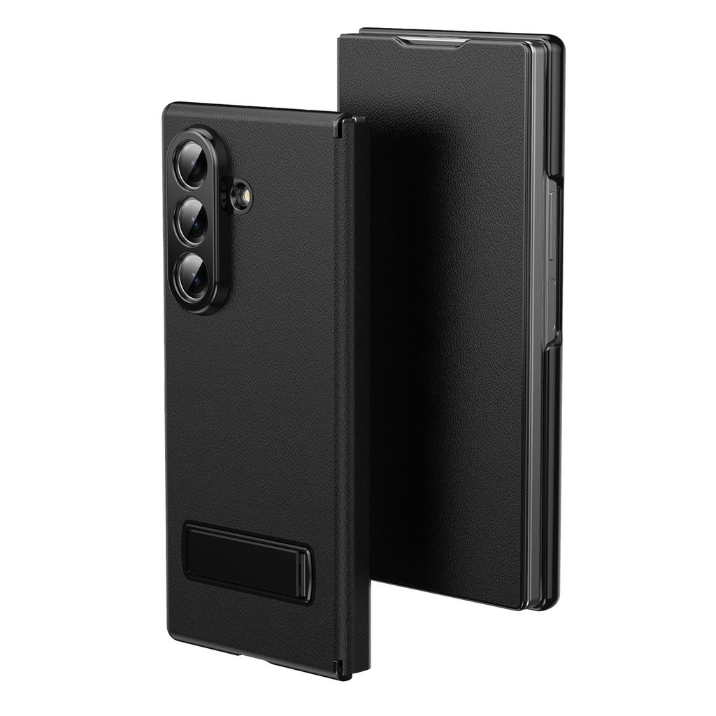PU Leather Magnetic Flip Book Phone Case With Metal Kickstand Holder For Galaxy Z Fold 7 Z Fold 6 Z Fold 5 Z Fold 4
