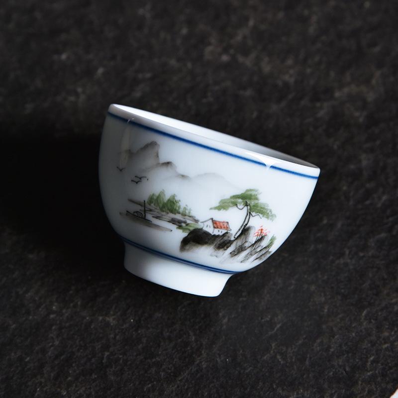 Hand-painted Ceramic Tea Cup Master Cup Single Cup Household Kung Fu Tea Set Small Cup Blue and White Underglaze Color Tea Bowl