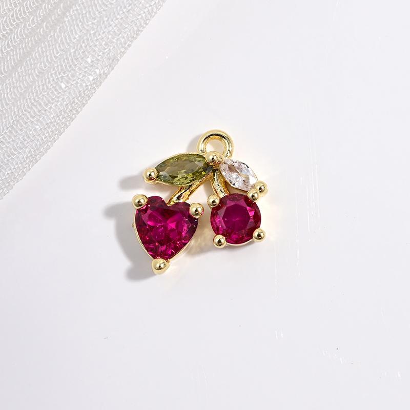 ZHUKOU Enamel Oil Drop With CZ Stone Strawberry Cherry Fruit Series Pendant DIY Handmade Jewellery Accessories:VD1654-1665