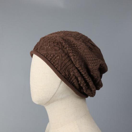 Women Warm Knitted Beanie Hat Hollow-Out Design Elastic Skull Cap Soft Winter