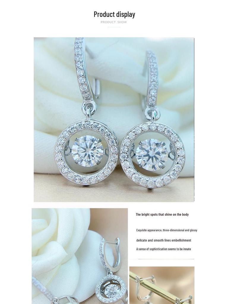 S925 Sterling Silver Moissanite Dancing Heart Earrings - High-Quality D Color, Lively Style