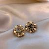 Silver Needle European and American Diamond Flower Pearl Earrings Delicate Stud Earrings Women