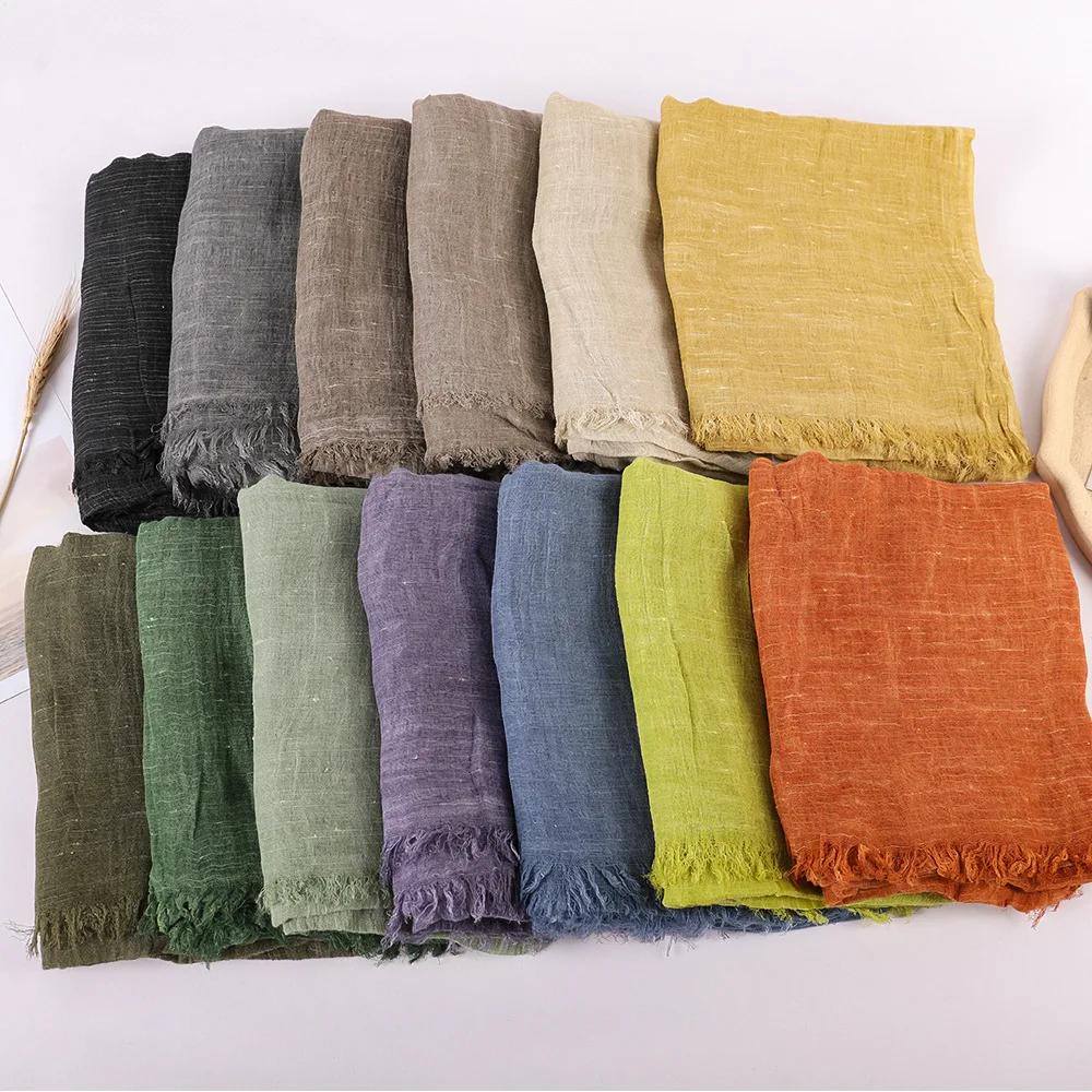 Spring Summer New Solid Color Woolen Cotton and Hemp Scarf Tassel Art Shawl Summer Print Versatile Cotton and Hemp Fashion Trend