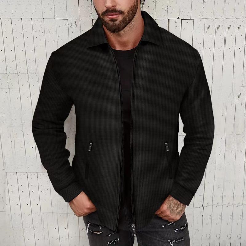 Waffle Long Sleeved Zipper Men's Jacket High Street Casual Men's Autumn Jacket