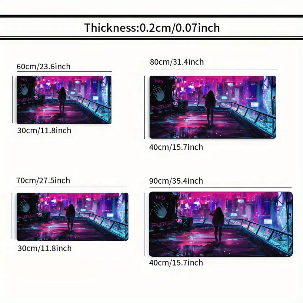Neon City Night View Mouse Pad Large Computer Office Game Table Mat Xxl Rubber Antislip Stitched Keyboard Mats Long Desk Pads