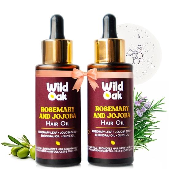 WildOak Rosemary, Bhringraj & Jojoba Hair Oil | Olive Extracts | Hair Growth, Strenghthening Hair Follicles,50ml - Pack of 2