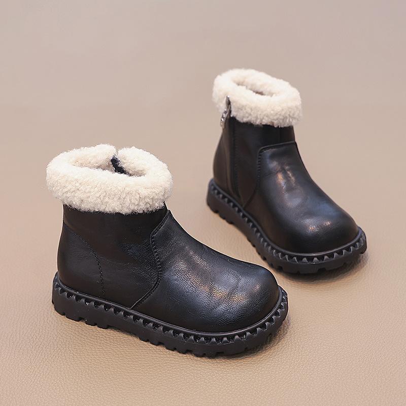 Girls Martin boots thermal velvet cotton boots 2025 winter new baby girl short boots soft sole children's two cotton leather boots