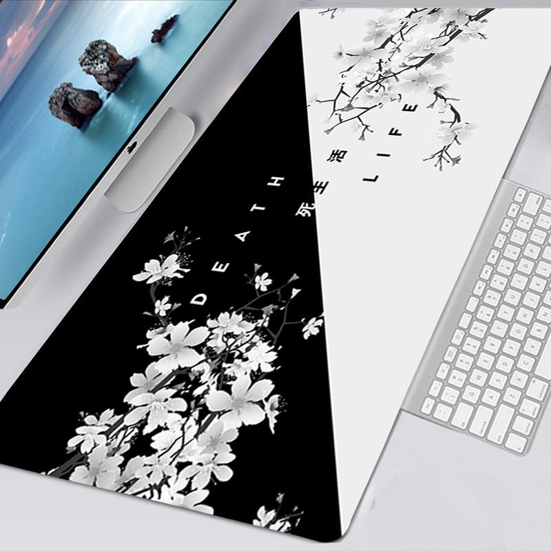Black and White Mousepad Gamer Kawaii Non-slip Mouse Pad 40x90cm Mouse Mat Sakura Card Gaming Mausepad Deskmat Tappetino Mouse