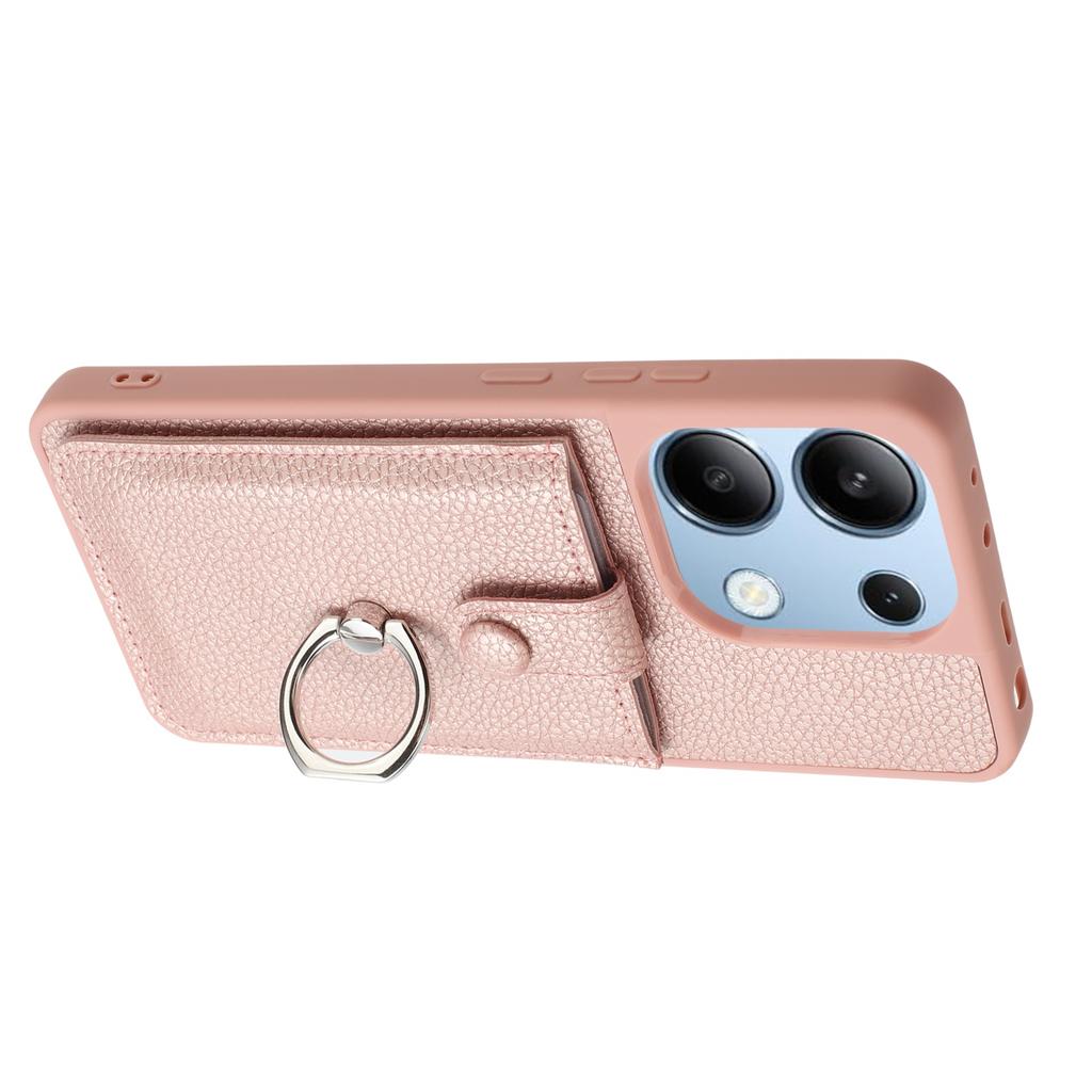 For Xiaomi Redmi Note 13 4G Case Drawing Type Card Slots Litchi Texture Leather Back Cover with Ring Kickstand