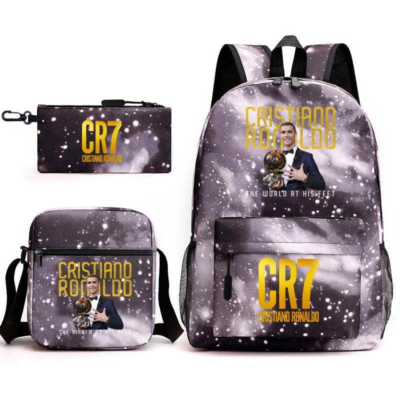 Set Zaino Scolastico Cristiano Ronaldo per Bambini Ragazzi Ragazze 15L Tessuto Oxford Borsa a Doppia Tracolla con Spallacci Imbottiti Traspiranti