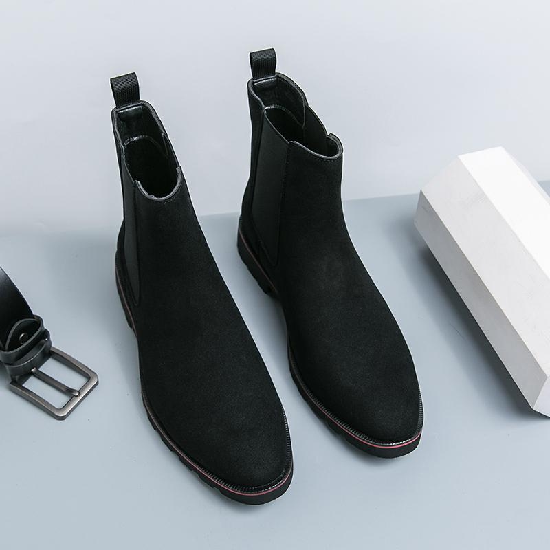 Fashionable Chelsea Boots with Pointed Suede Black Brown Beige Short Tube Anti Slip and Wear-resistant Size 38-46 Men's Boots