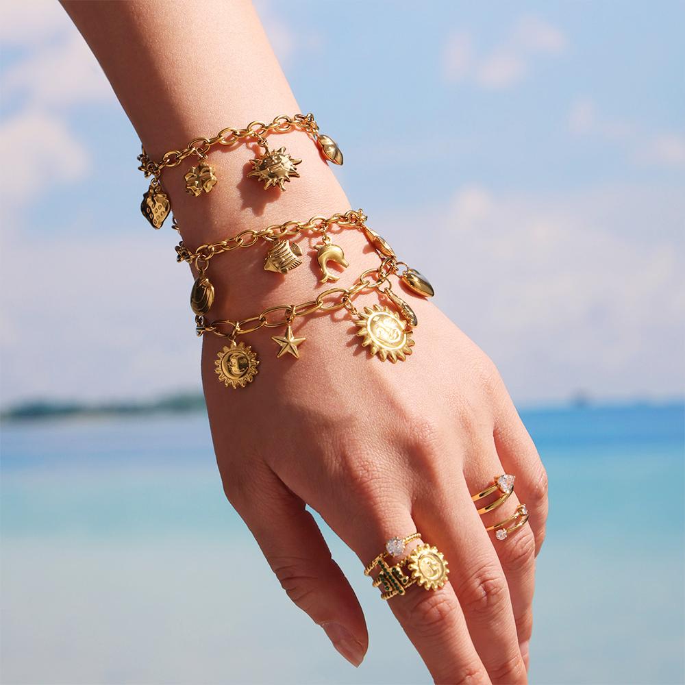 316 Stainless Steel Gold-plated 18K Femme Bracelet Women Fashion Starfish Dolphin Shell Pendant Hand Bracelet 2025 Trend Zircon
