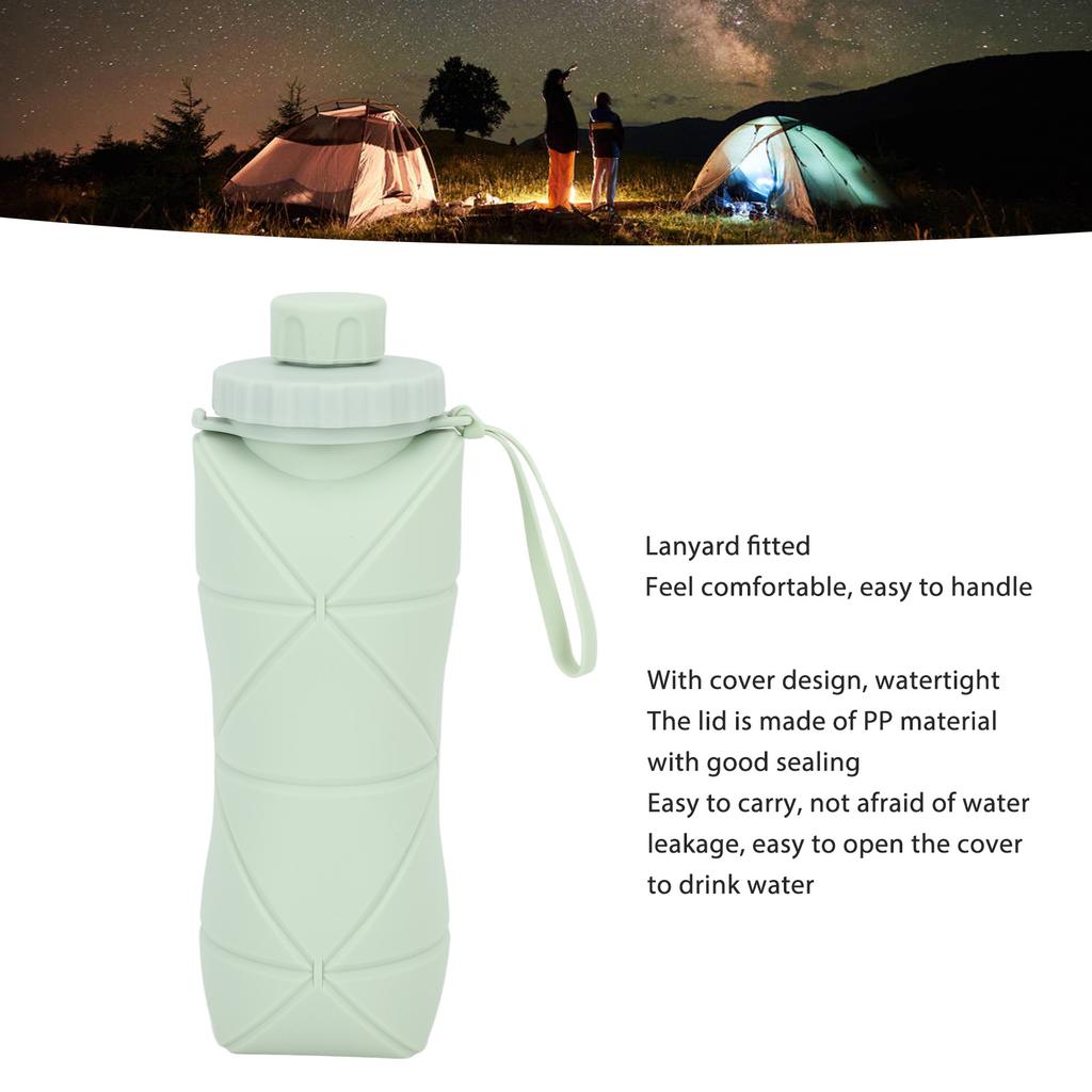 Silicone Collapsible Travel Bottles with Lids Leak Proof Soft Flexible Foldable Water Bottles for Gym Hiking Sports Green 600ml