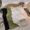 Green Knit Tank Top Sleeveless Short Women's Crop Top Solid Color Inner Wear Outer Skinny Short Vest Korean Fashion