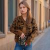 Autumn and winter new leopard print short sweater women's cross-border V-neck casual knitted cardigan top 3580 KTB