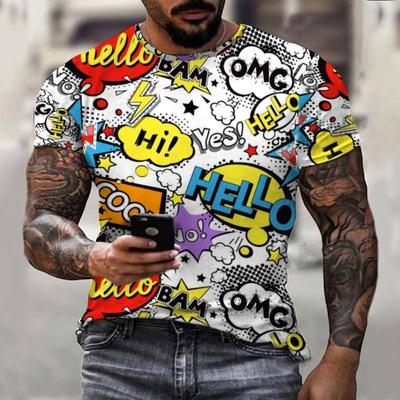 Graffiti Comic Explosion 3D Full Body Three-dimensional Printing Summer Hip-hop Fun Personality Men's T-shirt Short-sleeved Top