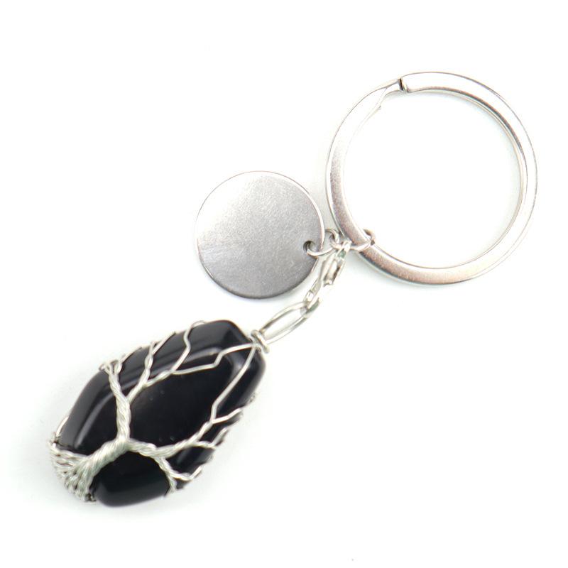 Hand-Wound Natural Stone Crystal Octahedron Keychain Keychain Bag Pendant K15