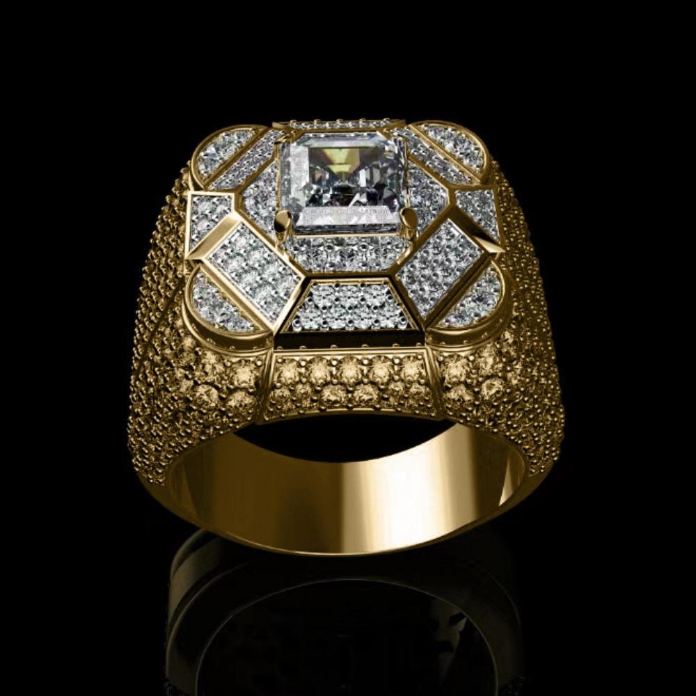 Luxury European and American Men's Rings Trendy Jewelry, Hip-hop Rings Square Diamond-set Alloy Rings