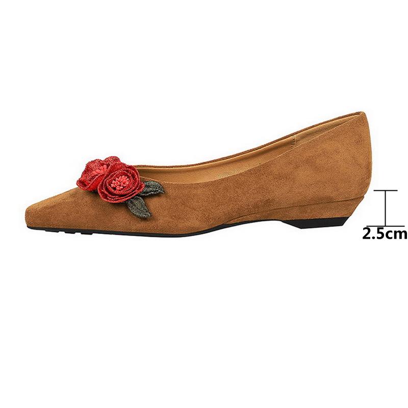 Women Flower Flocks Casual Shoes Pointed Toe Shallow Mouth Single Shoes Outdoor Office Flats Driving Walking Shoes Size 35-43