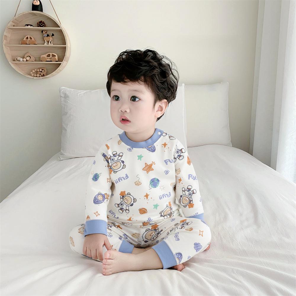 Baby Bomull Sömlös Hög Midja Långärmad Topp & Byxset för Höst/Vinter