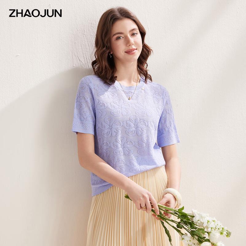 Zhaojun Women s Jacquard Knit Organza Short Sleeve Top L