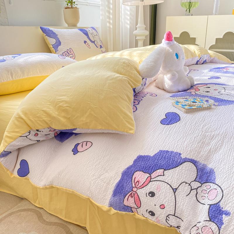 Set Lenzuola Seersucker a Quattro Pezzi Lenzuolo Copripiumino Federe