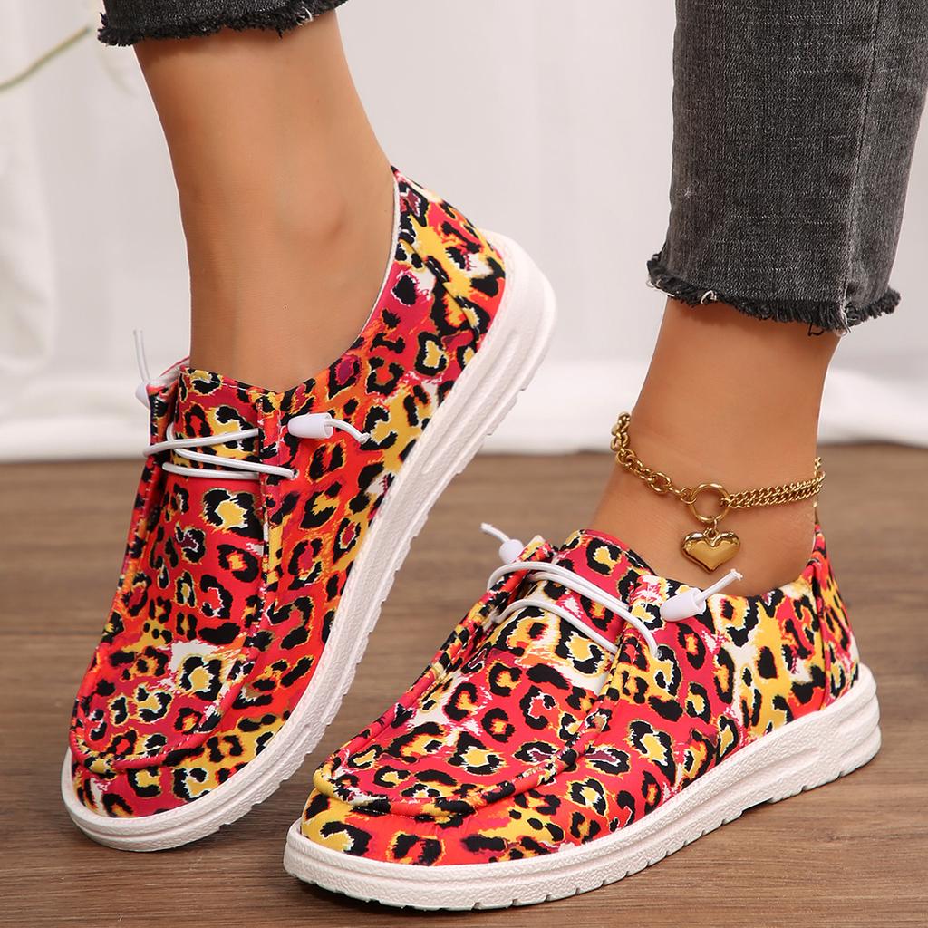 Fashion Women Flat Sneakers 2024 Spring Autumn New Outdoor Canvas Shoes Comfortable Walking Shoes Fashion Leopard Print Casual Sneakers