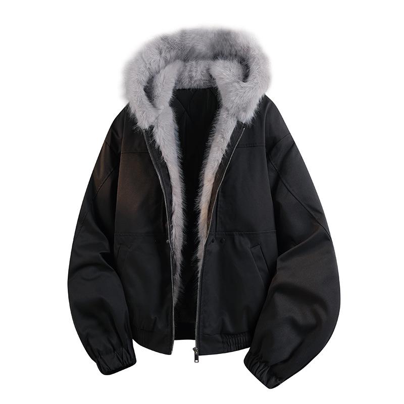 Unisex 3D Stereo Cotton Jacket with Fur Collar - New Zuo Shan Diao Style Medium