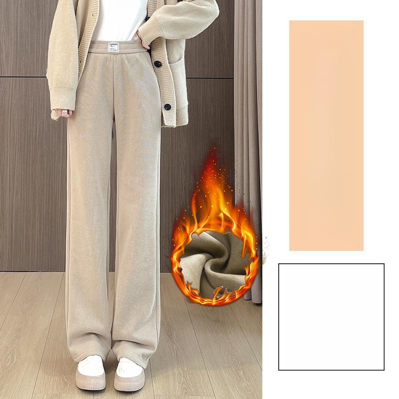 Ankola Red Wide-Leg Pants for Women, Draped New Style, High-Waisted Slim Fit, Fleece-Lined Straight Wide-Leg Pants for Autumn and Winter