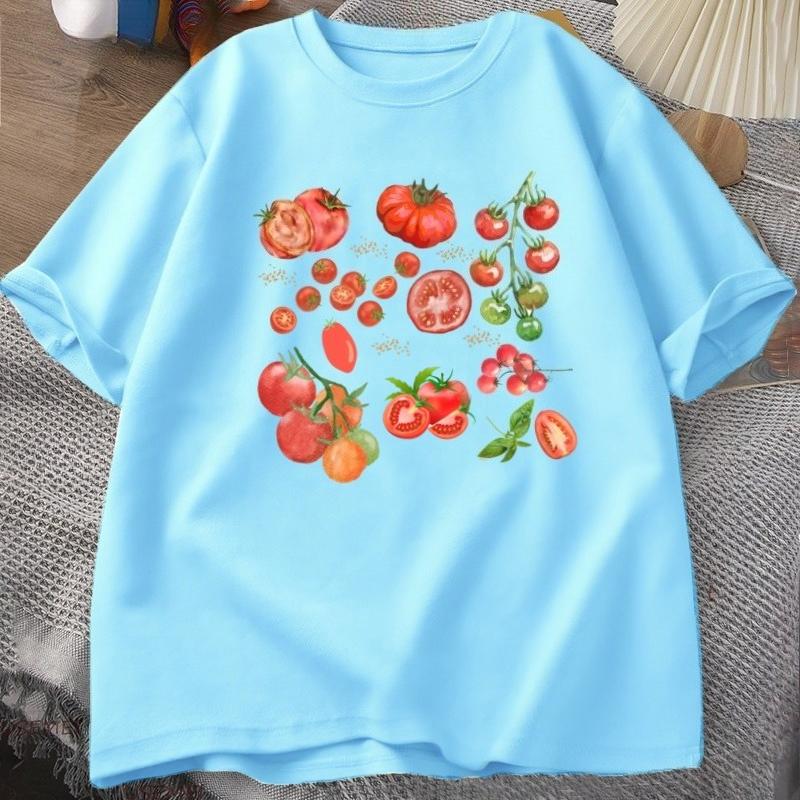 Fruit Tomato TShirt Cottagecore Clothing Vegan T Shirt Aesthetic Clothes Unisex Women Graphic T Shirts Summer Harajuku Cotton Tee