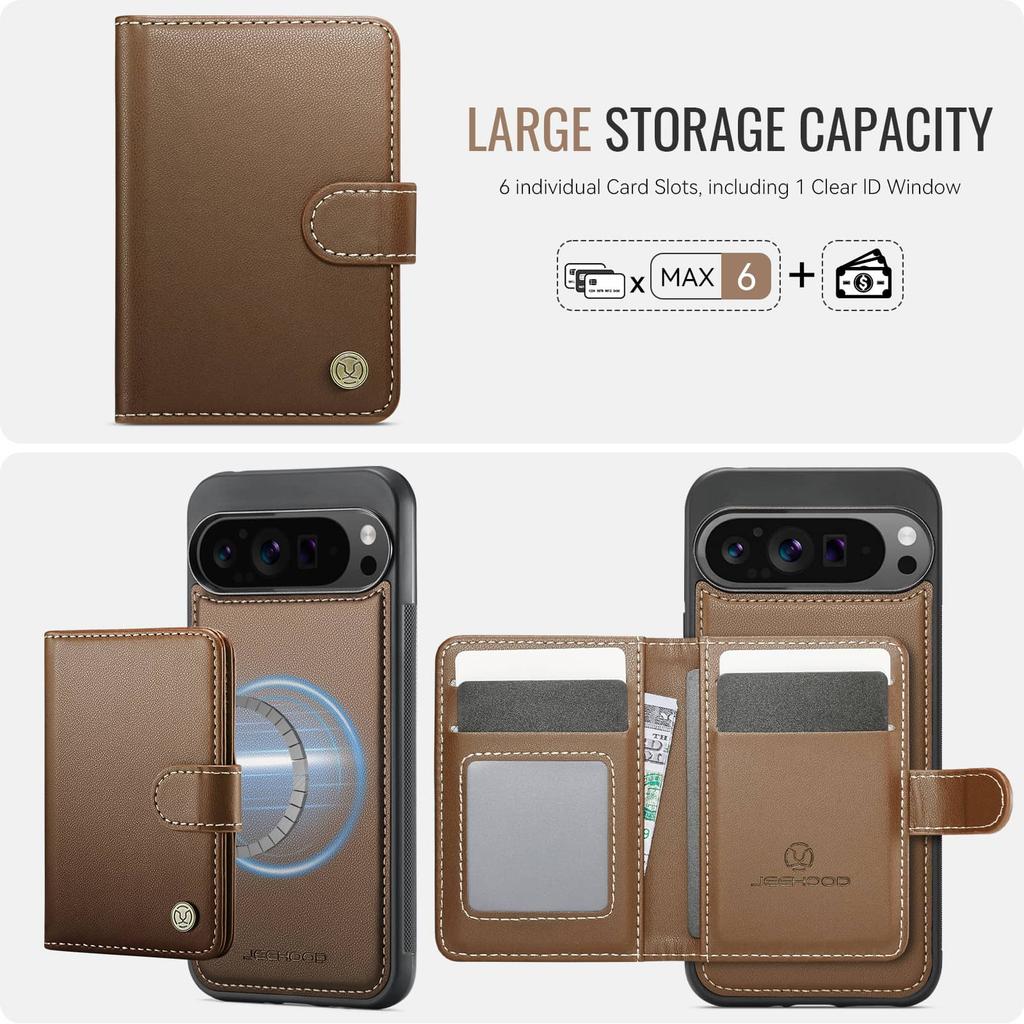 Wallet Case for Google Pixel 10 9 Pro XL 9A, Premium 2-in-1 Detachable Magnetic Card Holder, with RFID Blocking Shockproof Cover