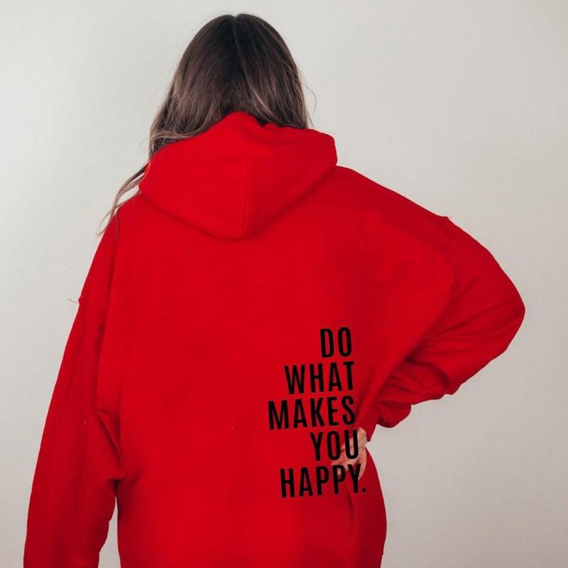 Womens Hooded Sweatshirt Streetwear Loose Fit Long Sleeve Printed Pullover Casual Top