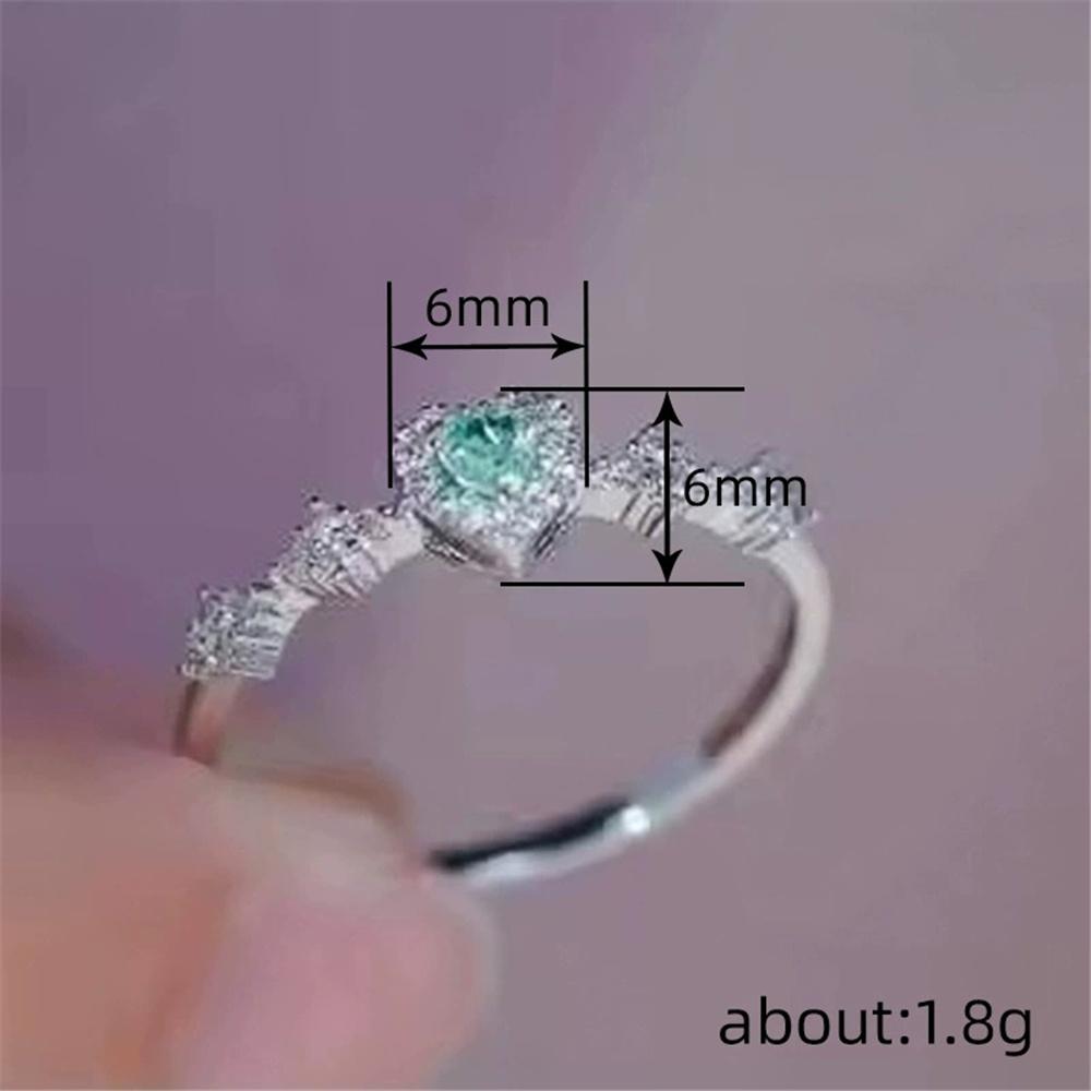 Cute Female White Green Zircon Stone Silver Color Wedding Promise Love Heart Engagement Rings For Women
