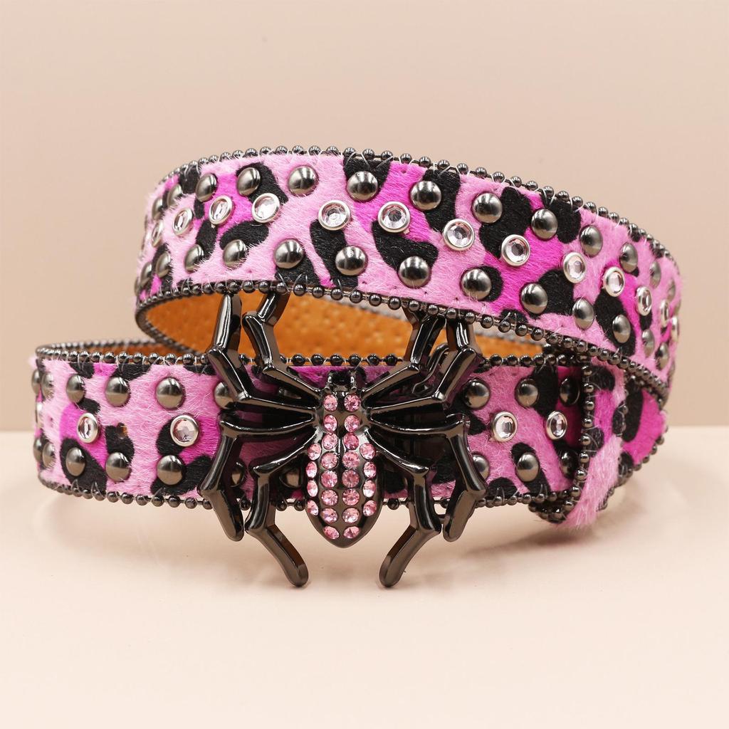 Leopard Print Rhinestone Punk Leather Belt - Y2K Style Women's Decorative Waistband