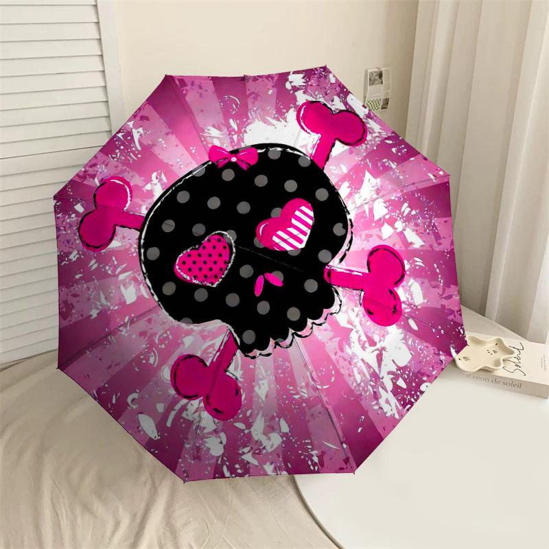 

1PC Skull Hearts Umbrella-8-Rib Reinforced Portable Folding Travel Suitable for All Seasons Outdoor Daily Use-J413