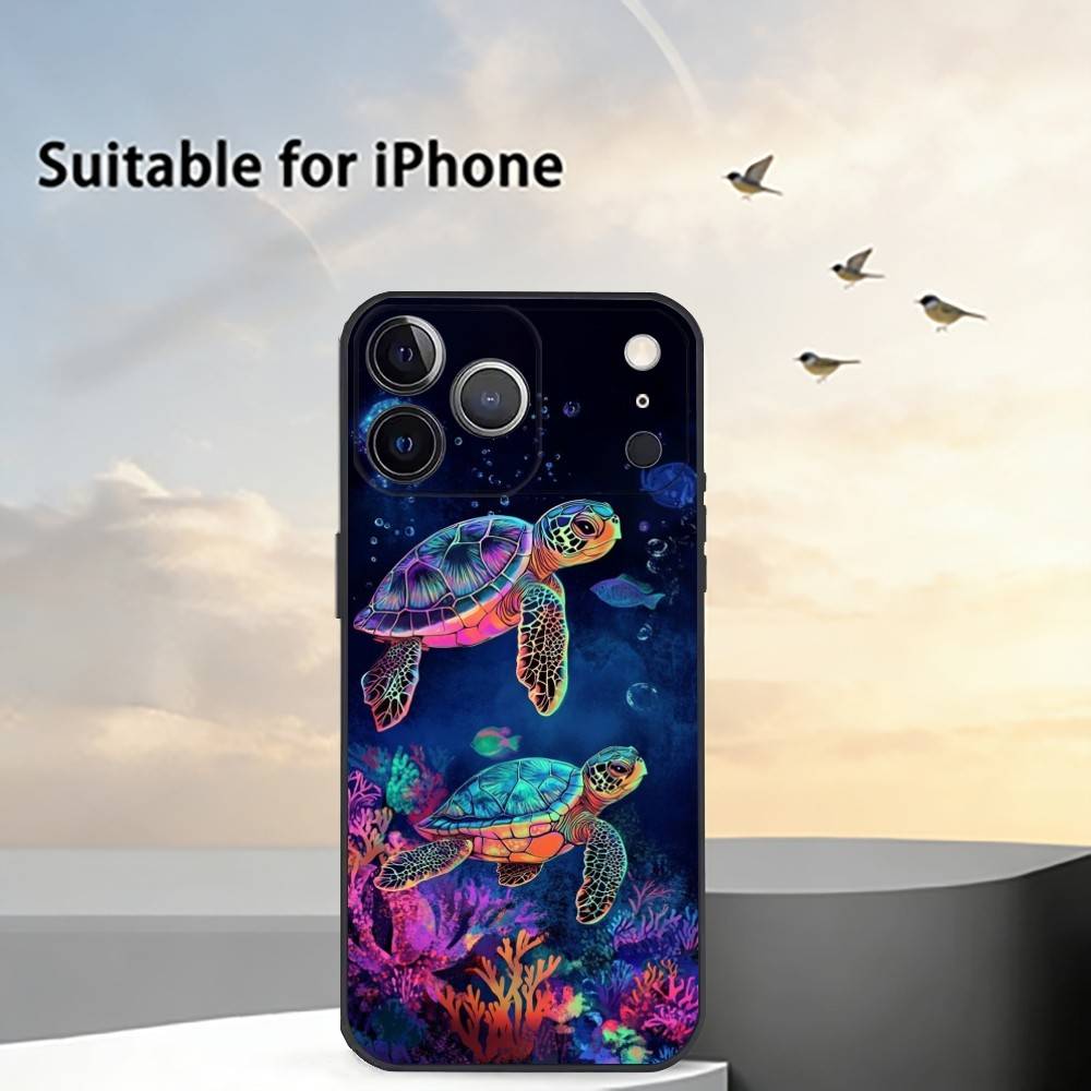 Cute Little T-Turtle Phone Case For iPhone 17, 16,15,14,13,12,11 Plus,Pro Max, Others Soft Black Cover