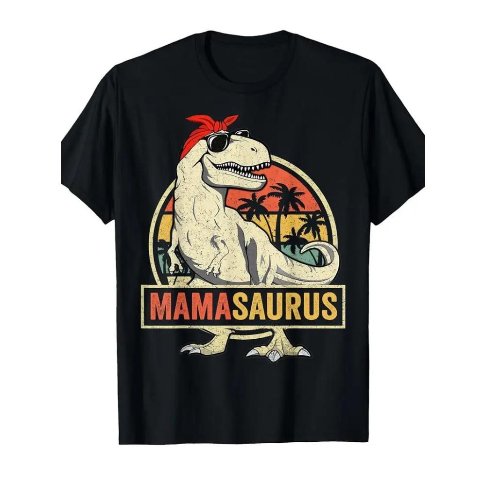 Fun Tyrannosaurus Rex Print T-shirt Retro Soft Round Neck Short Sleeved Shirt - Mother's Day Women's Gift