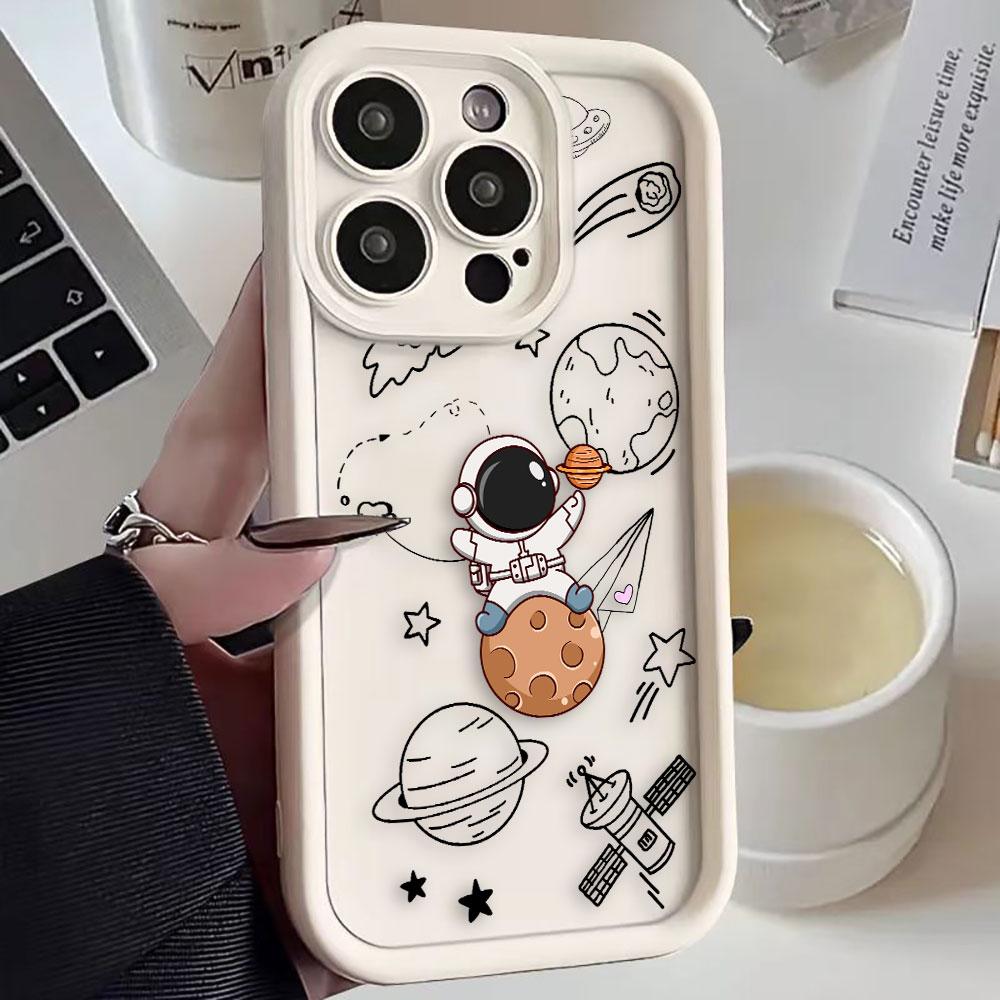 Cartoon Astronaut Space Phone Case For VIVO V60 V21 V23E V25 V27 V27E V29 V29E V30 V30E V40 V50 X80 X90 X100 X200 Shell Cover