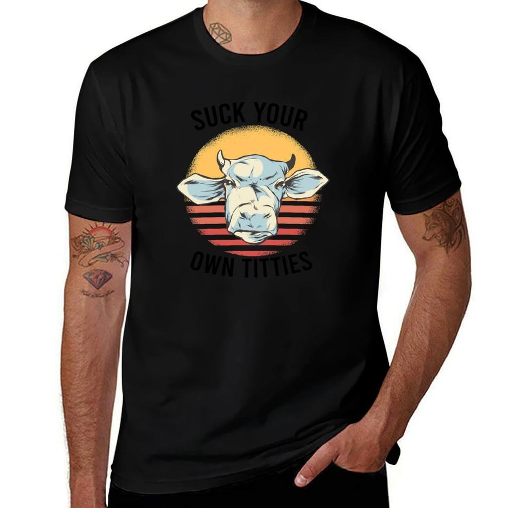 Suck Your Own Titties (Vegan Cow) Vintage Cow Design Tshirt Large Size Casual Short Sleeve Top