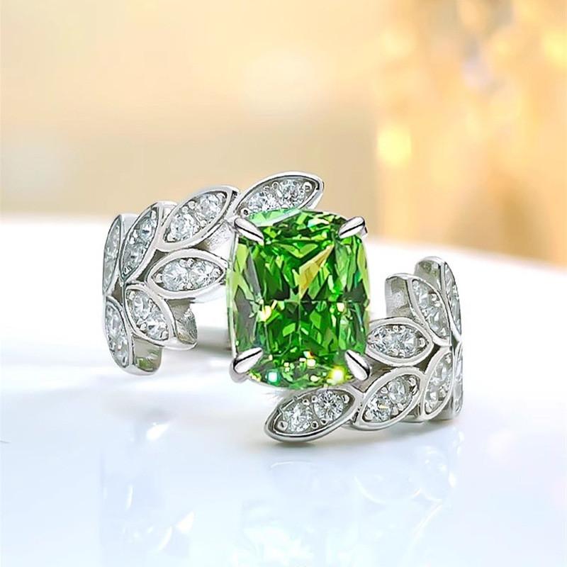 

Кольца женские Sterling Light Green CZ Feather Design, оригинальные свадебные кольца, аксессуары для вечеринок и юбилеев 9